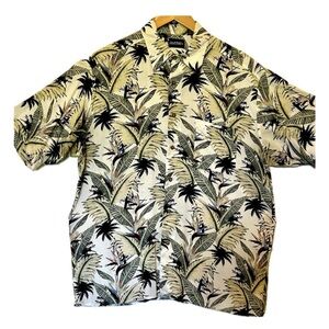 #Hawaiian palm Leaf Print Shirt - Navy, Green, Cream